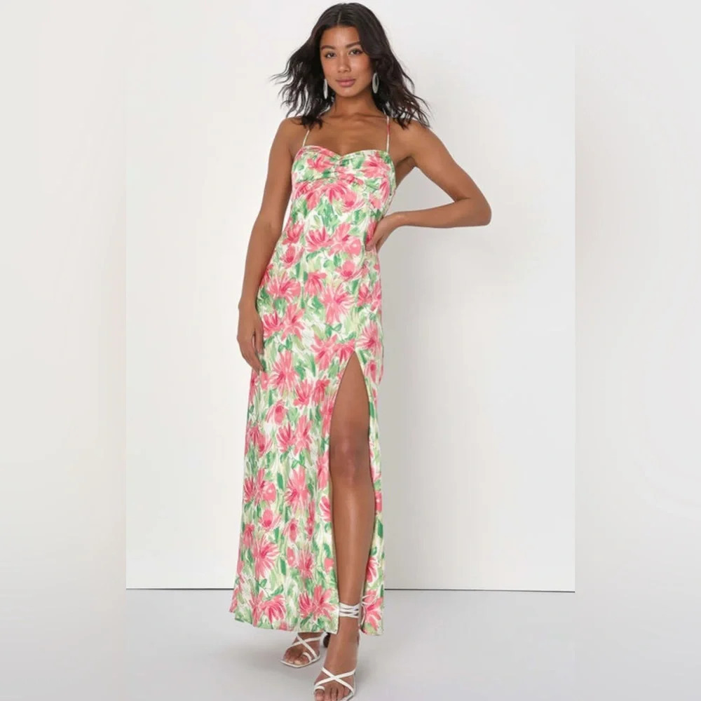 Lulus Ivory Floral Maxi Dress Large - Picture 4 of 6